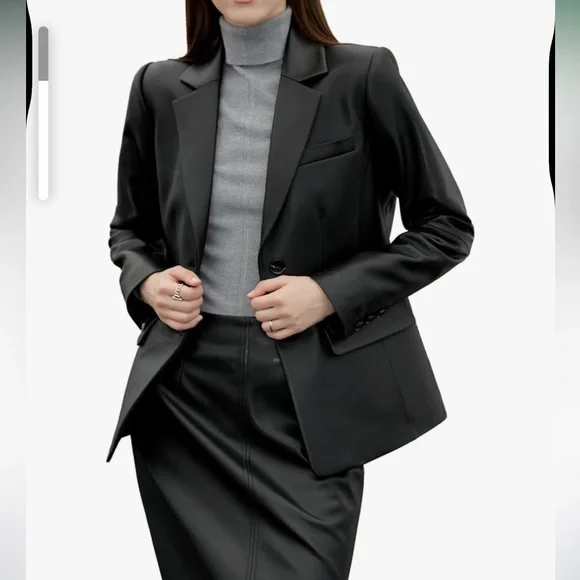 NWT Silver Fashions Women's Black Leather Blazer Size M - Picture 5 of 9